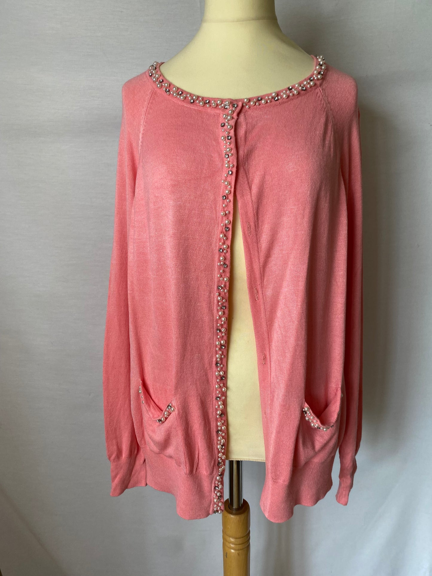 Atmosphere - 14 pink peach jewel trimmed cardigan with pockets