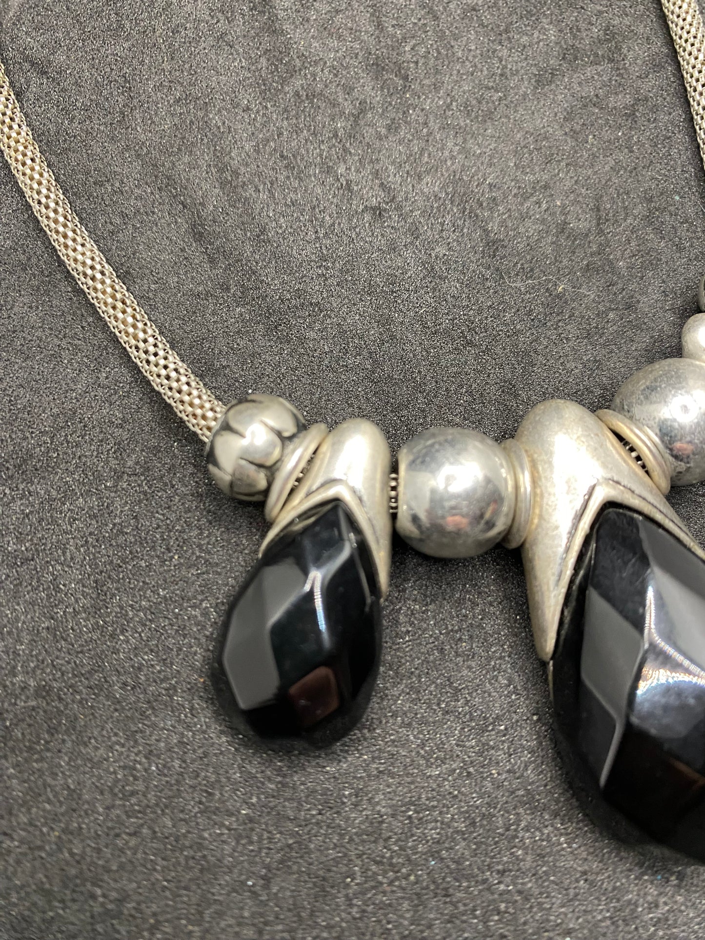No brand - silver black drop detail short statement necklace