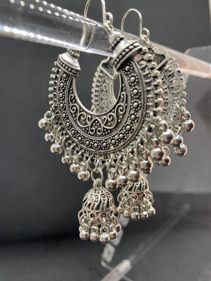 No brand - silver beaded ethnic hoop earrings