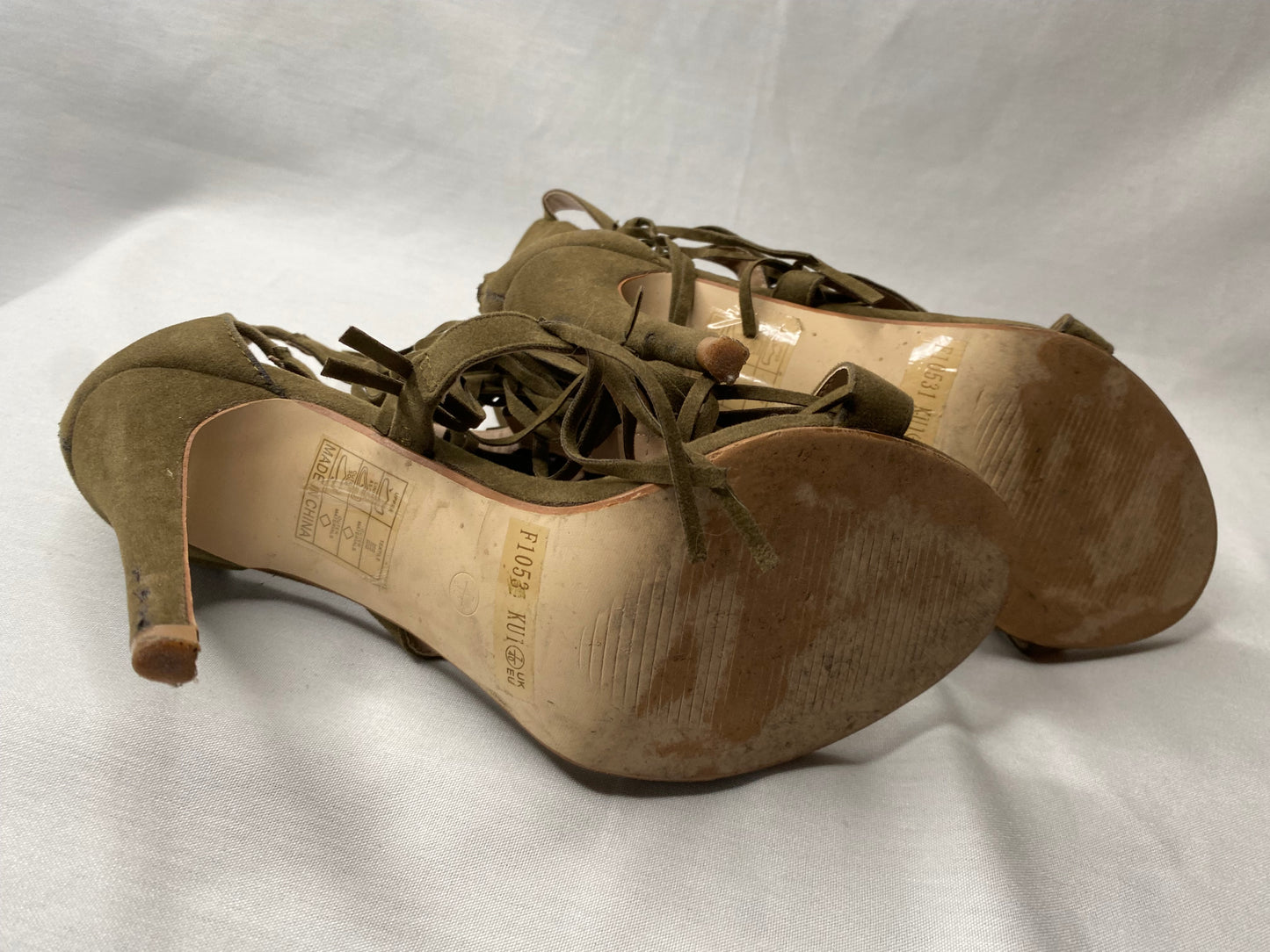Anne Michelle - UK7 - khaki green Tassle front stiletto sandals
