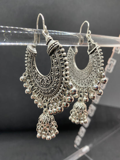 No brand - silver beaded ethnic hoop earrings