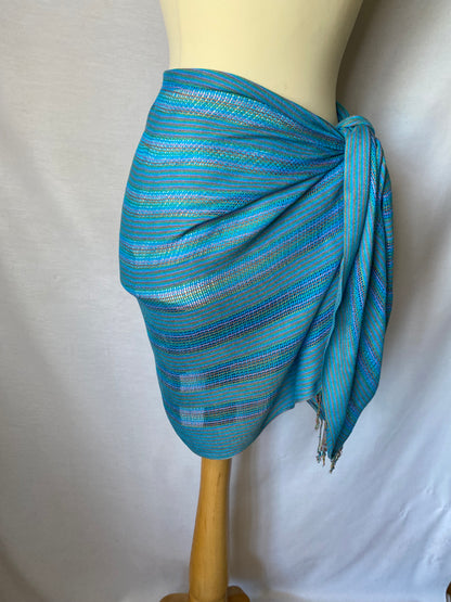 Unbranded - blue with rainbow stripes shawl sarong wrap scarf