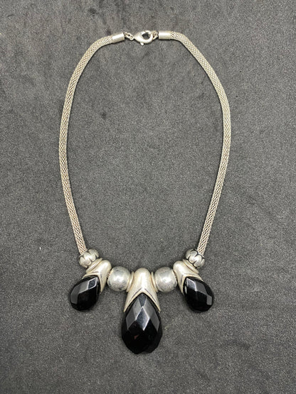 No brand - silver black drop detail short statement necklace
