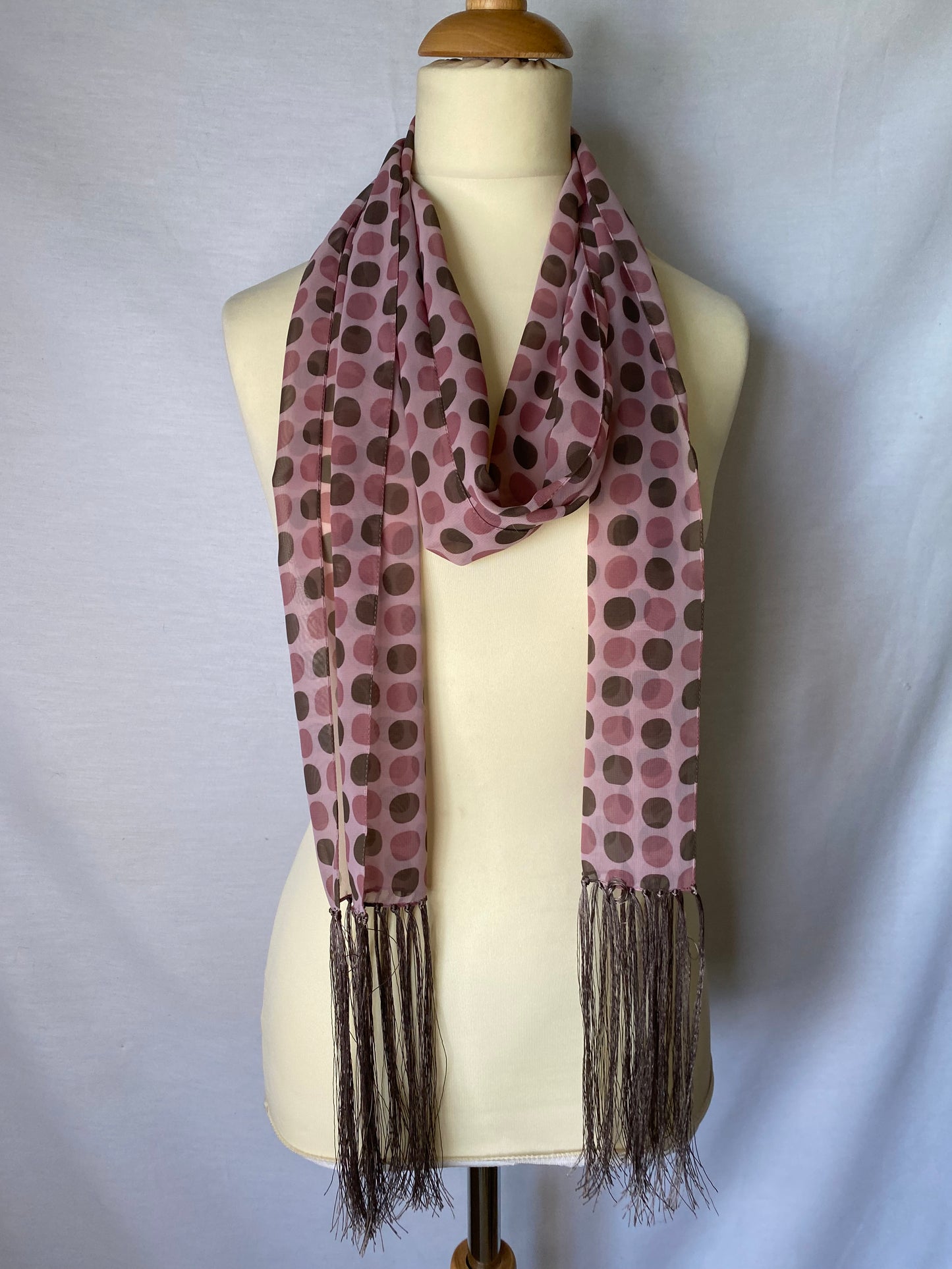 Unbranded - pink polka dot long sheer tassel scarf