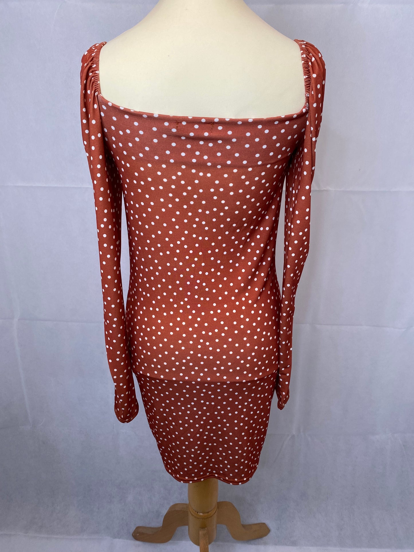 Pretty little thing - M/10 - brown spotty rushed front mini dress