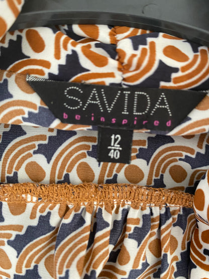 Savida, - L/12 - retro print shor sleeved pussycat bow top