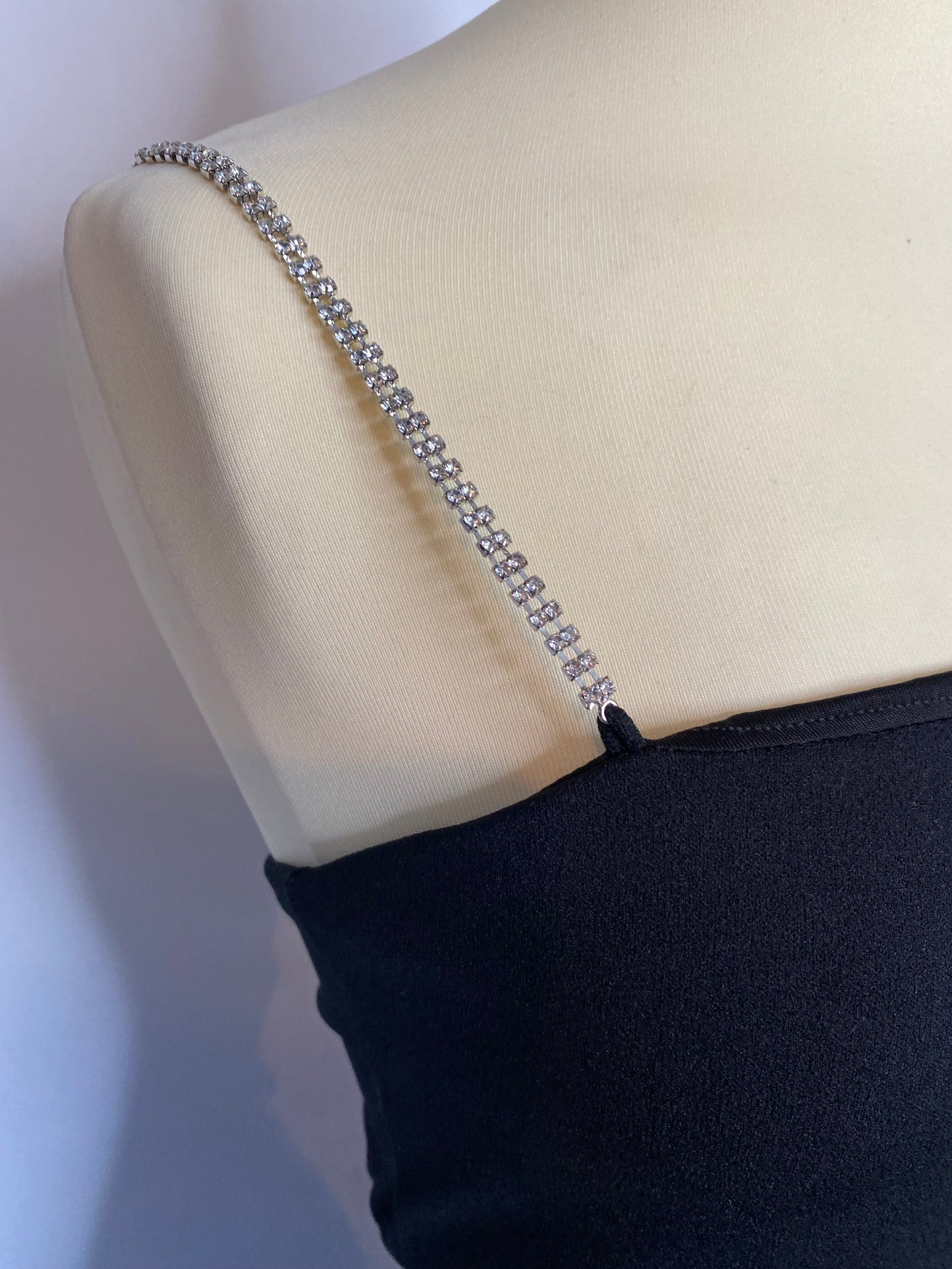 H&M - XS 6 - black diamanté strap bodycon mini dress