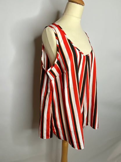Anthology - XXL 16 - black red white striped pleat front cami top