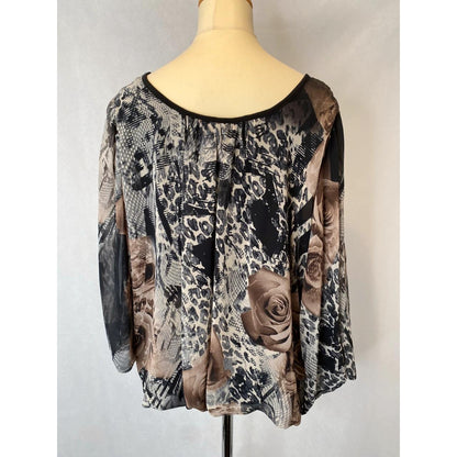 Quiz - XXL/16 - flocked rose print blouse