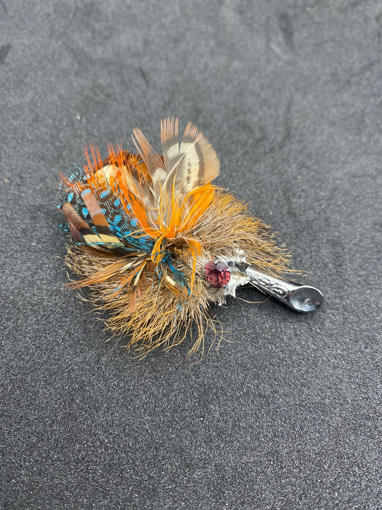 Genuine feather vintage brooch pin