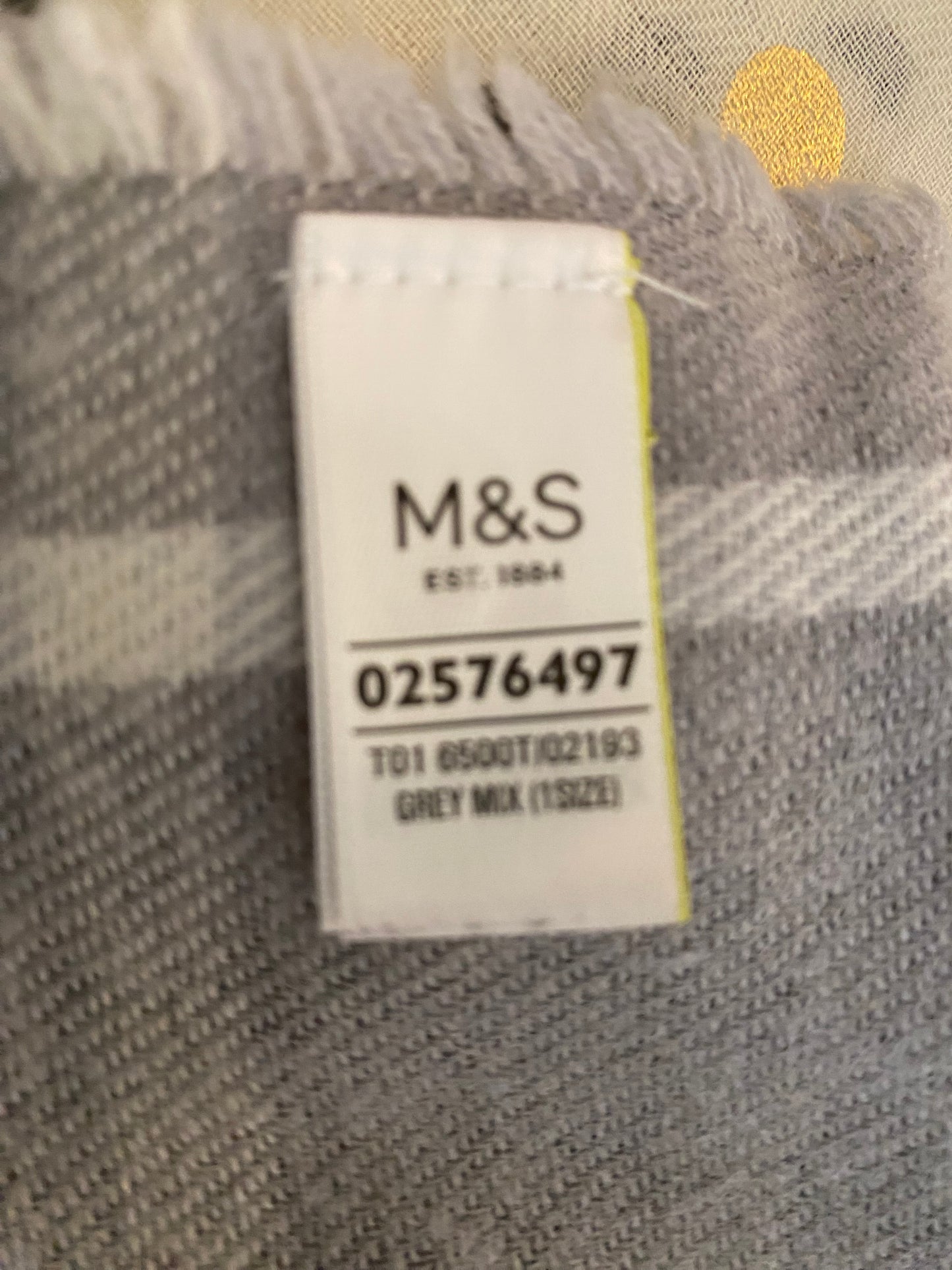 M&S - grey check soft wool blend long oversized scarf