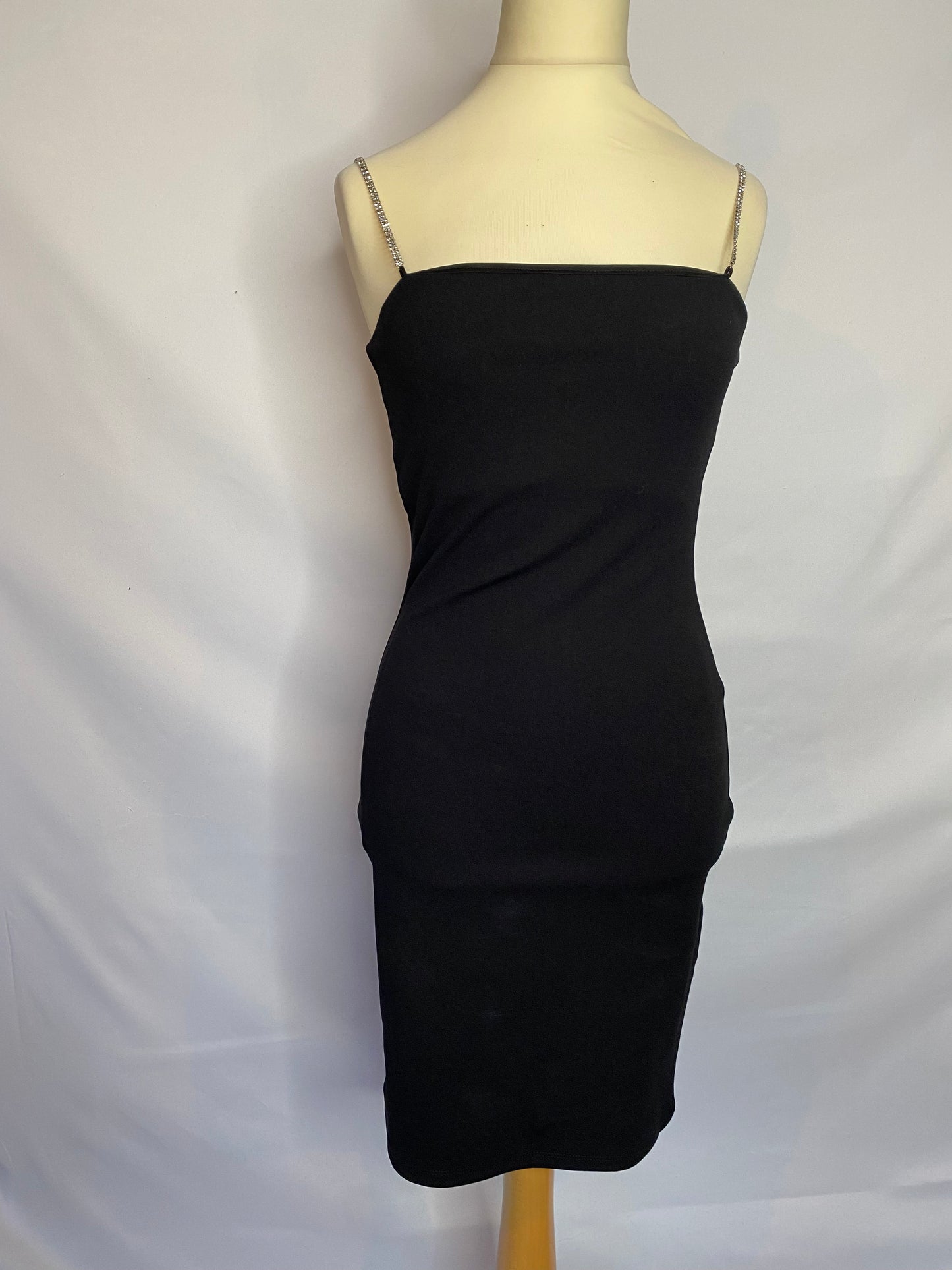 H&M - XS 6 - black diamanté strap bodycon mini dress