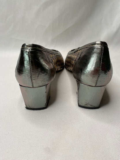 Splitz - UK6 - pewter metallic woven court shoes