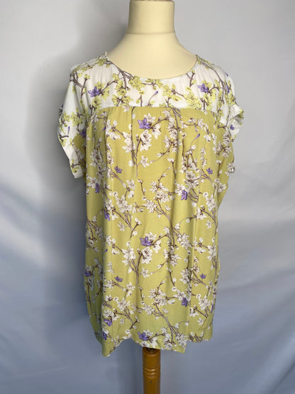 Next - M/10 - lime green floral print short sleeve blouse
