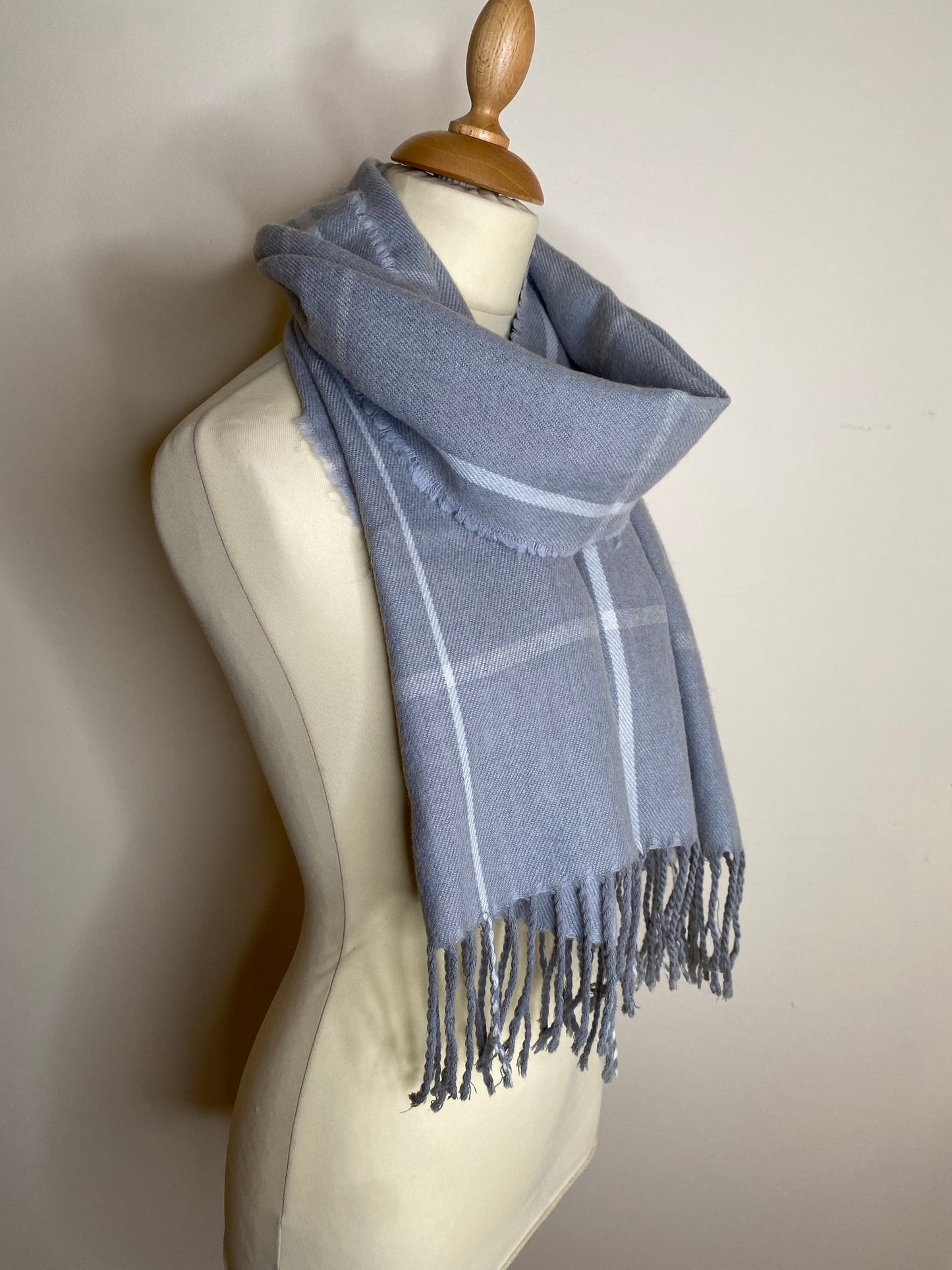 M&S - grey check soft wool blend long oversized scarf